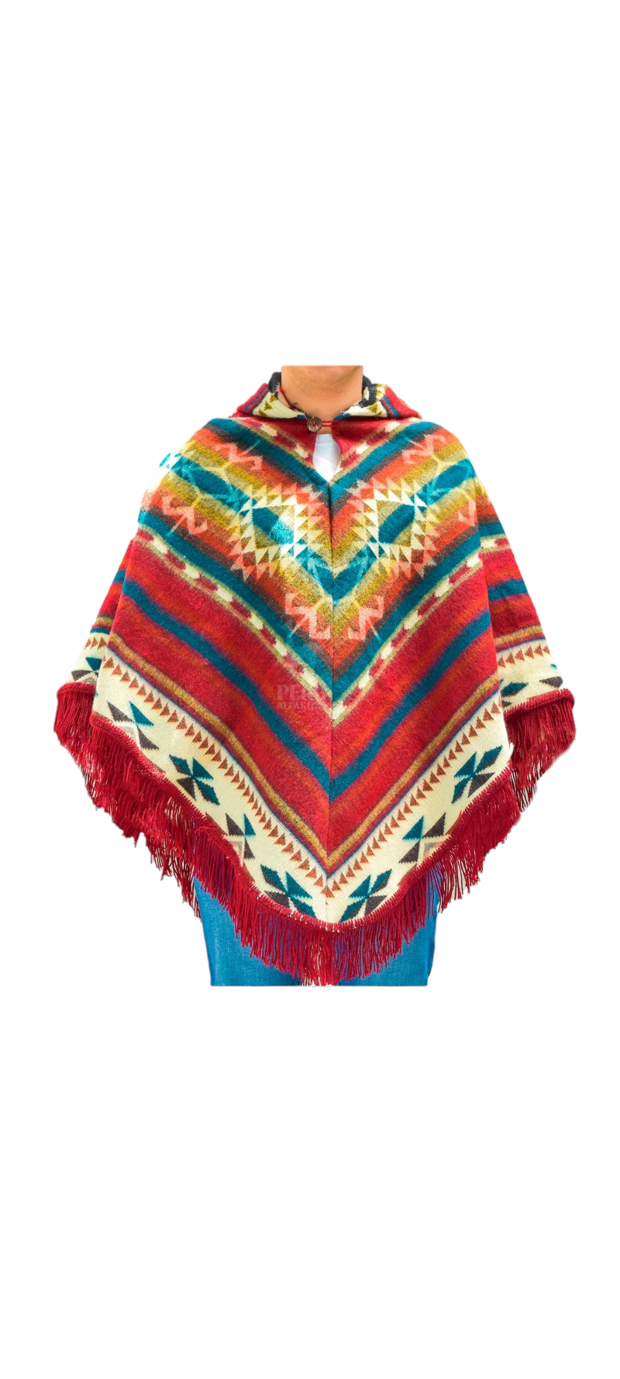 MODA LATINA – Engroshandel Poncho - Dame – Alpaca Poncho med indfødt mønster trekantet design4
