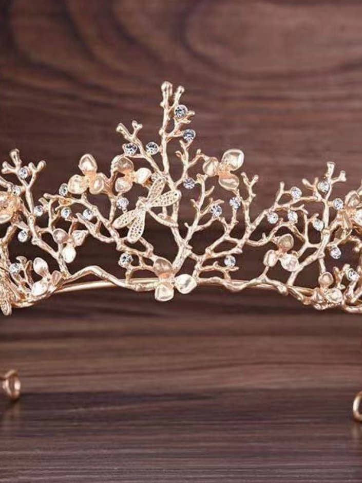 Gold Tiara Wedding Bride Hair Accessories Dragonfly Headband for wholesale by Happy Dream Gifts