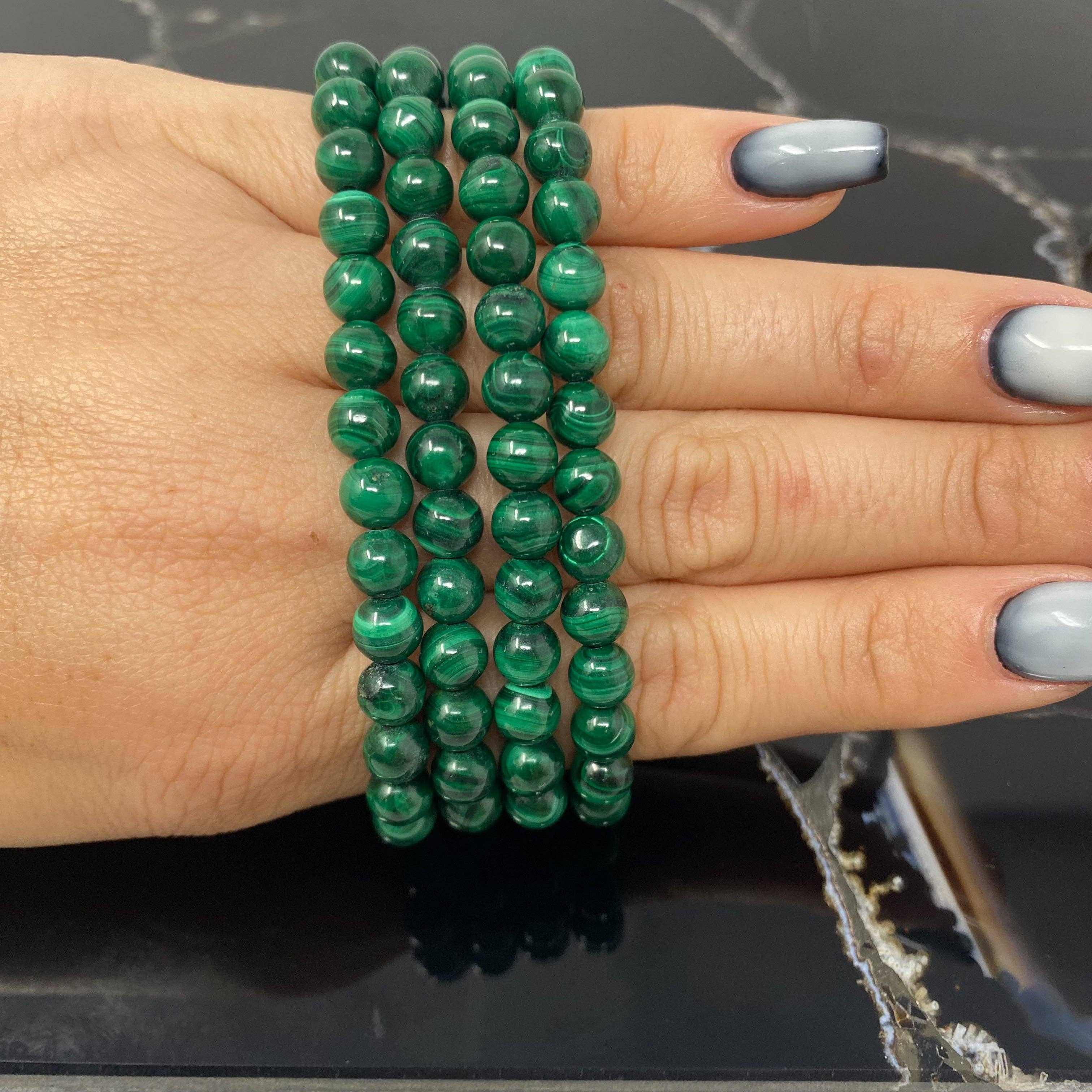 The Crystal Tabby - Wholesale Beaded Bracelet - 6mm Malachite Bracelet- 1 bracelet1