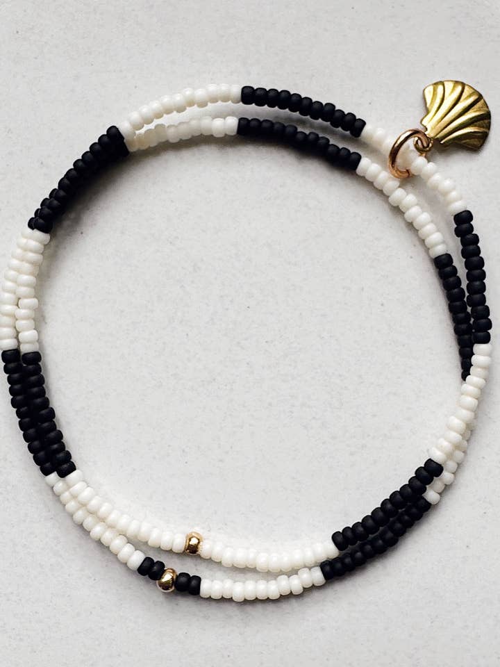 Thicc Stripe Elastic Bracelet - black / ivory for wholesale by On the Lookout Jewelry