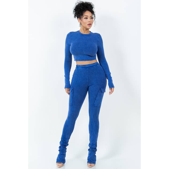 SET TOP E PANTALONI IN COTONE CON LAVAGGIO MINERALE T6603-B11205 per la vendita all'ingrosso da parte di Uptown Apparel