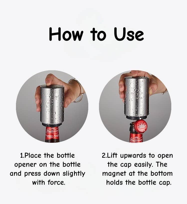 Otterware – wholesale Flask-/vinöppnare – Automatisk tryck-ner kapsylöppnare (rostfritt stål)9