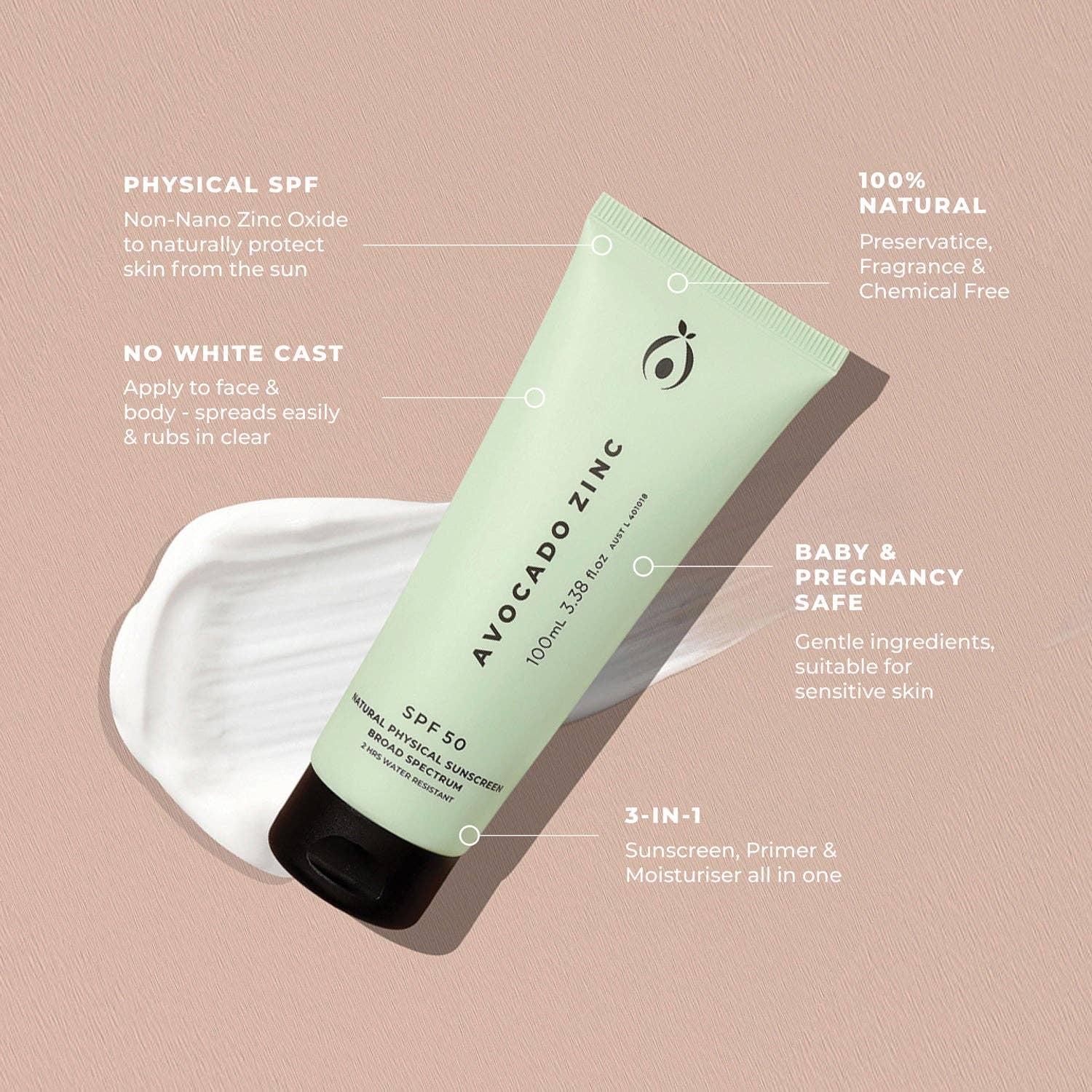 Avocado Zinc - Vente Crèmes solaires - Écran solaire physique naturel FPS 504