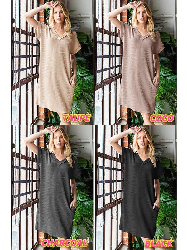 HEIMISH - Wholesale Dress - Women's - ED6846-10 DOLMAN SHORT SLEEVE WITH BAND V NECK SOLID URBAN R