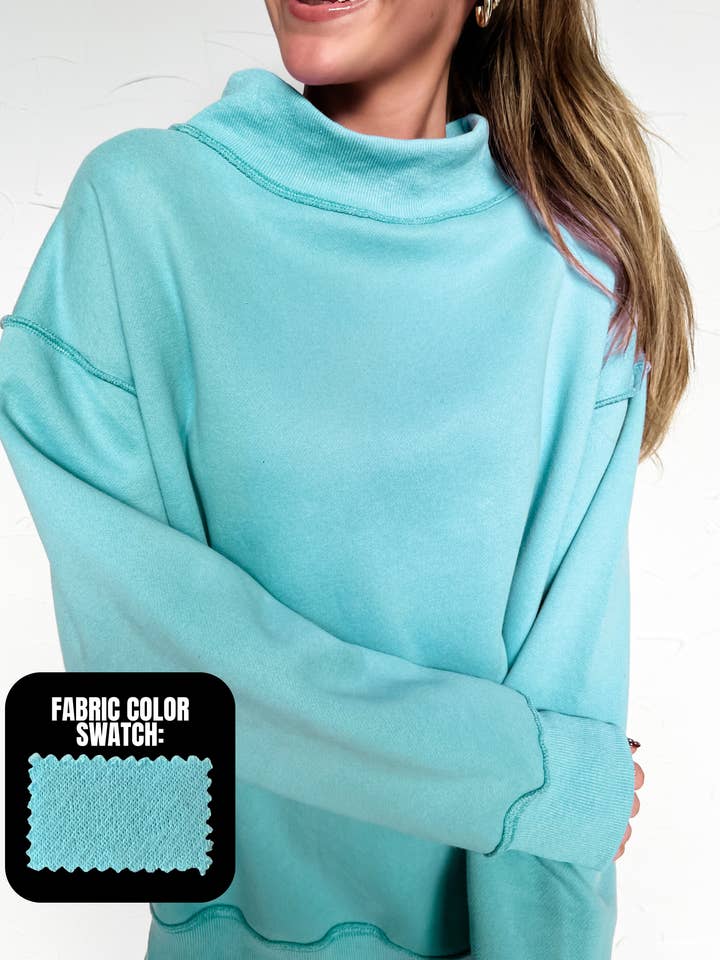 Sweat-shirt à col montant - Bleu ciel pour la vente par Pierce + Pine