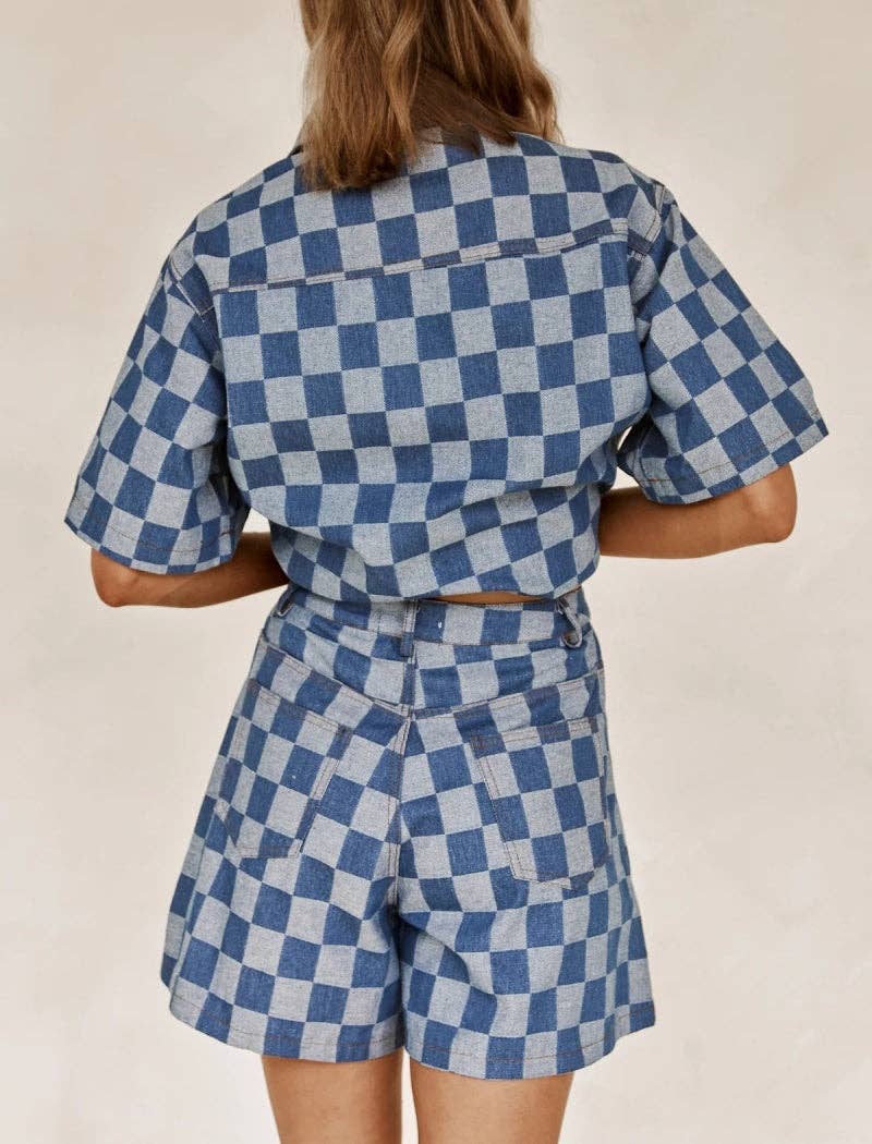 BLUE Checked Shirt and Shorts Co-Ord Set for wholesale on Faire2