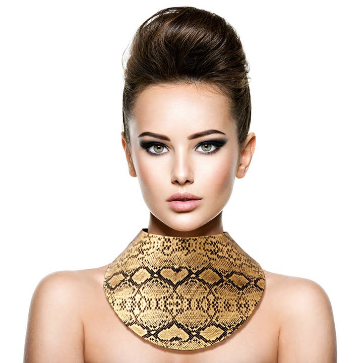 Snake Print Collar Choker Set - Gold for wholesale by PinktownUSA