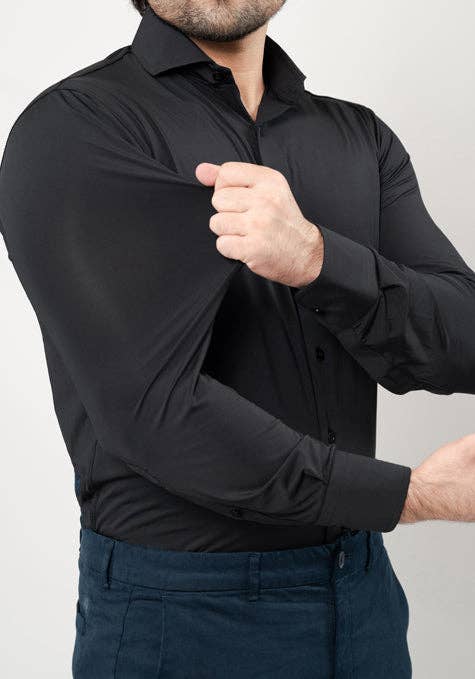 BRISK - Wholesale Shirt - Men's - Black Performance 4 Way Super Stretch Shirt - Wrinkle Free1