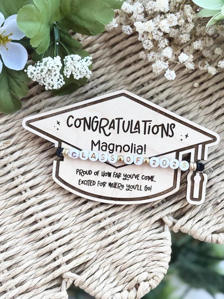 Custom Graduation Bracelet Gift with Card Holder 2025 for wholesale by ModernSawdust