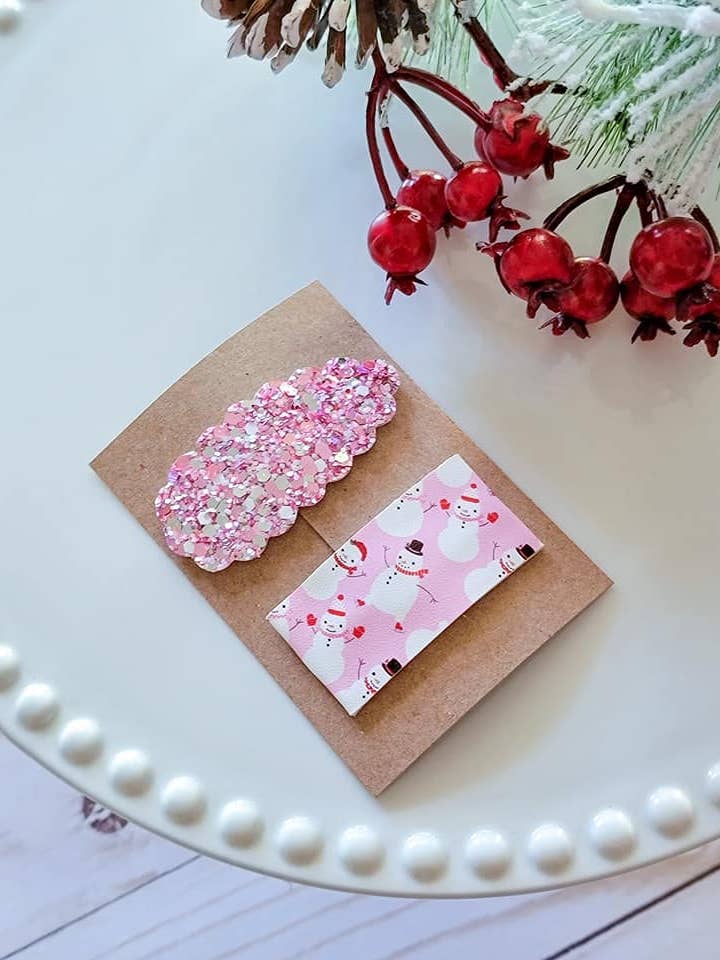 Snap Clip Mix Set-Pink Snowmen Friends for wholesale by Dainty Delights Creations