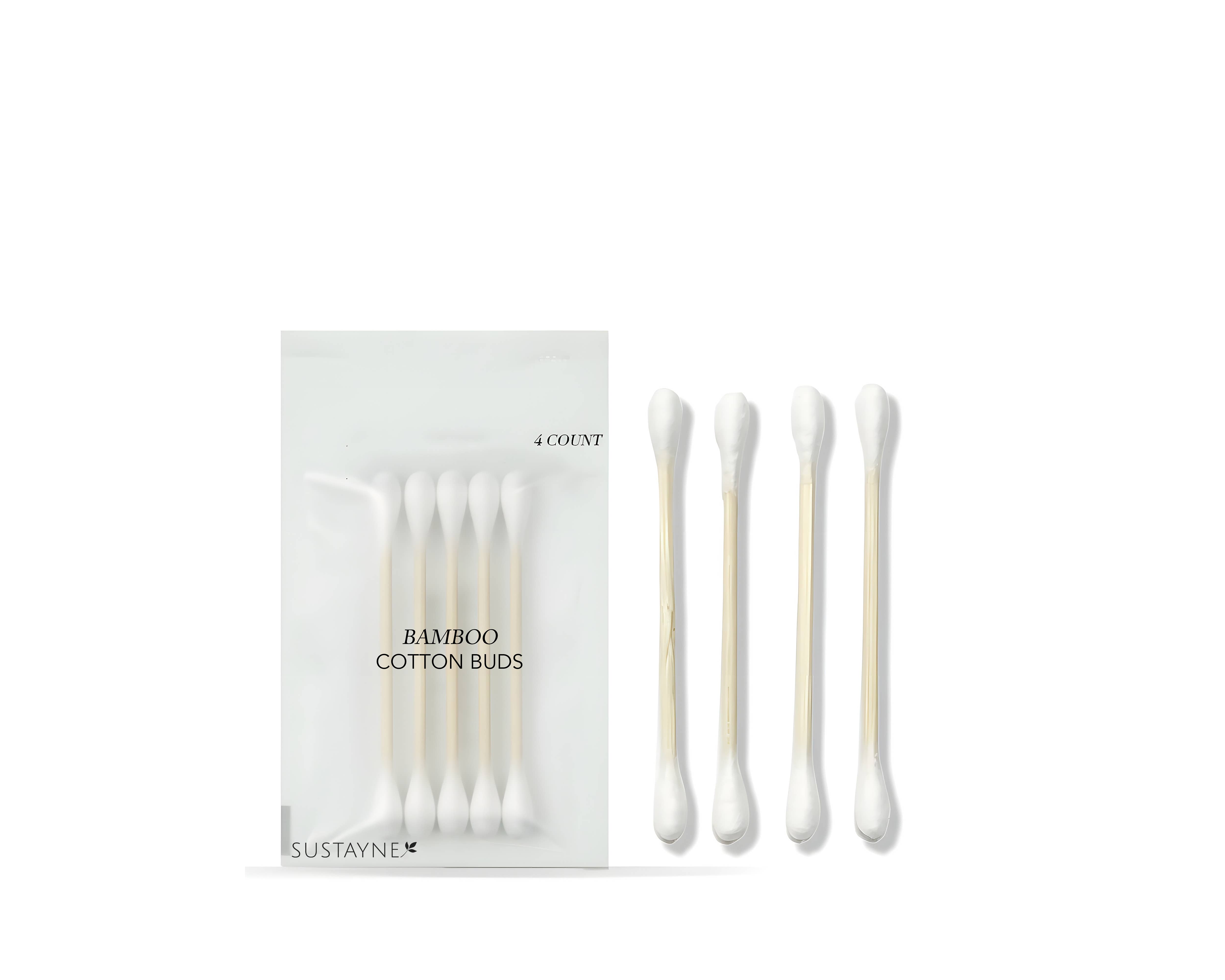 Sustayne - Vente Cotons-tiges/bâtonnets ouatés - 4 Paquets de Coton-Tiges en Bambou - Sachet Compostable en PLA