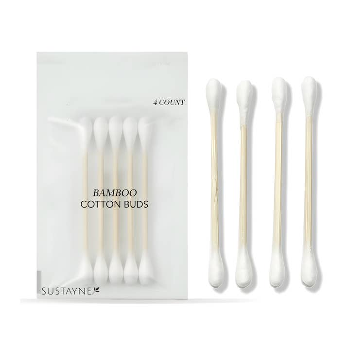 Sustayne - Vente Cotons-tiges/bâtonnets ouatés - 4 Paquets de Coton-Tiges en Bambou - Sachet Compostable en PLA0