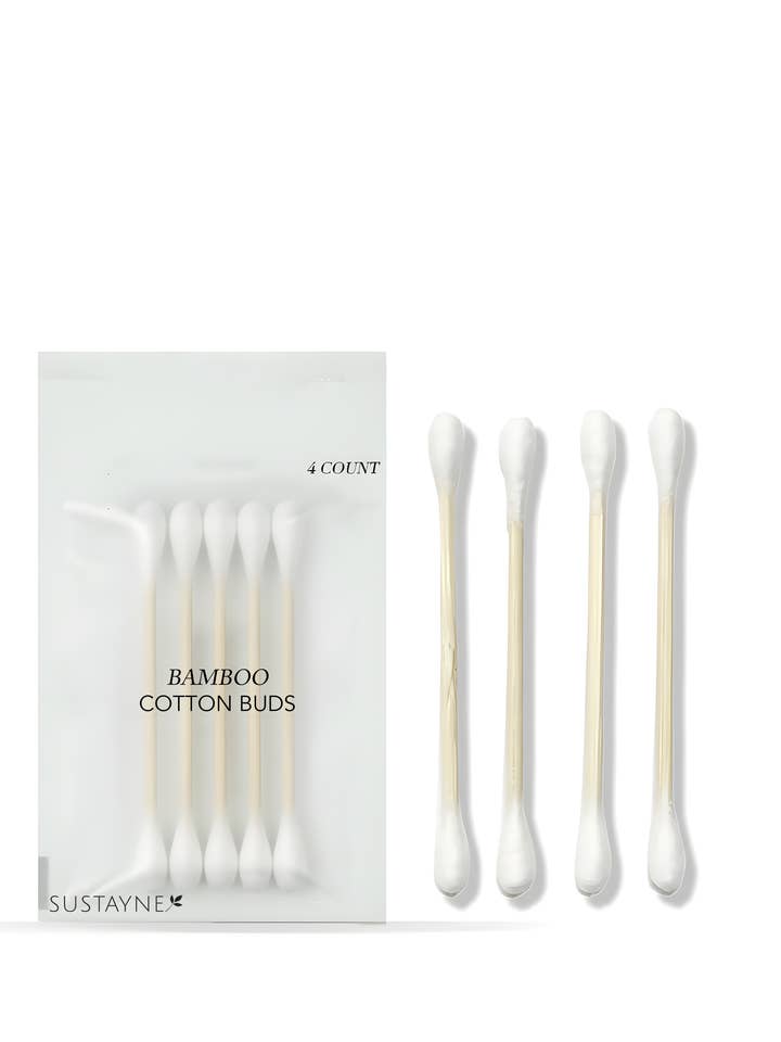4er-Pack Baumwoll-Bambus-Wattestäbchen - Kompostierbare PLA-Tüte für den Großhandel von Sustayne