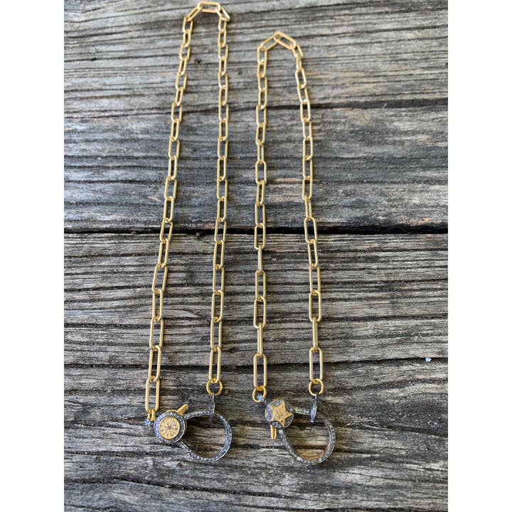 ILISSA MICHELE JEWELRY - Venta al por mayor Collares de cadenas y eslabones - Collar de cadena dorada con clip para papel y cierre bicolor