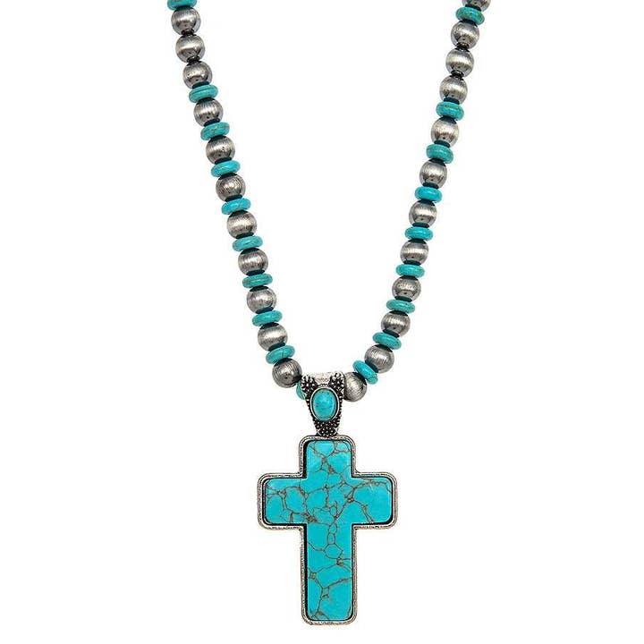 anbfashion – Großhandel Schmucksets – KREUZ EDELSTEIN ANHÄNGER PERLENKETTE SET 702
