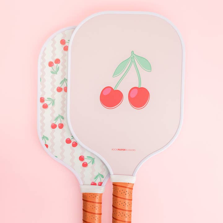 Rock Paper Scissors - Wholesale Sporting Accessories - Pink Cherry Ric Rac Double-Sided Pickleball Paddle2