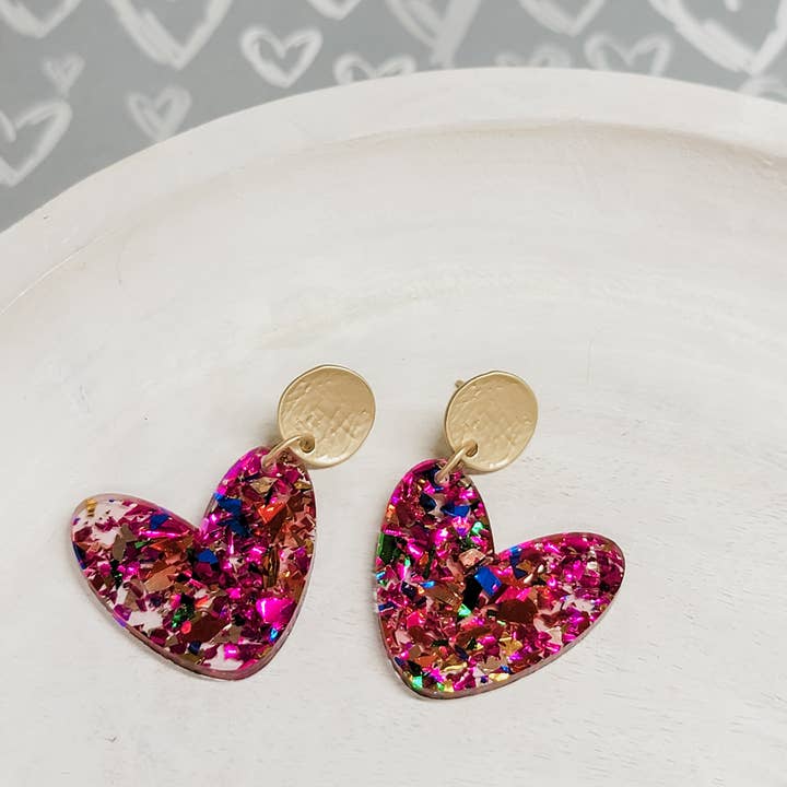 Rosa konfetti hjärta örhängen för wholesale av Krafts By Kassy