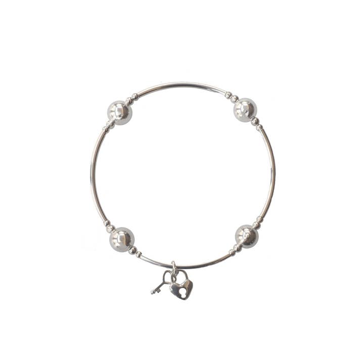 Charmed Sterling Silver & Lock & Key 8mm Blessing Bracelet for wholesale by Made as Intended