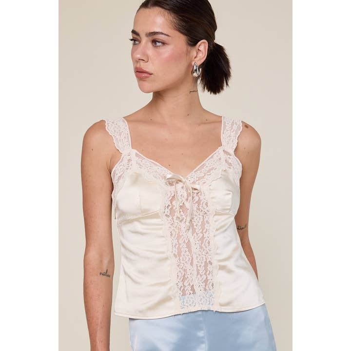 SATIN SOLID COLOR WIDE LACE STRAP CAMI TOP for wholesale by Sky to Moon