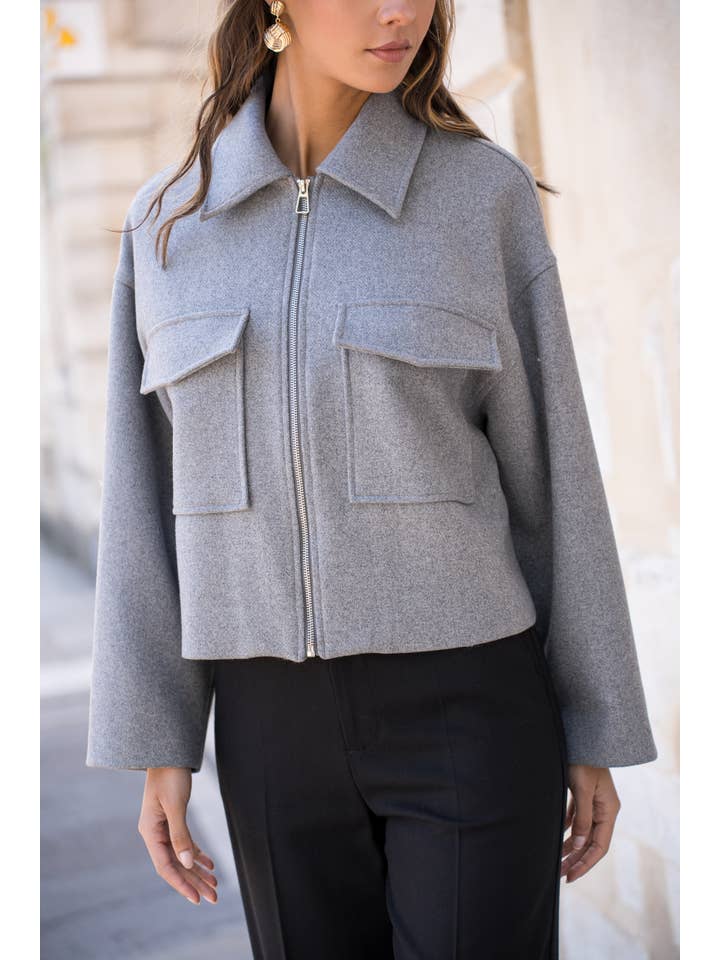 Attentif Paris - Wholesale Jacket - Women's - Structured short jacket in blended wool with patch pockets13