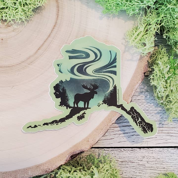 Alaska State Nordlichter Elch Aufkleber || Wasserdichtes Vinyl für den Großhandel von The Snow Finch
