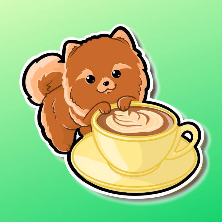 Pomeranian Coffee Friend Sticker voor wholesale door Mega Kawaii Cuties