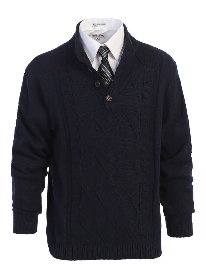 b-one inc - Wholesale Knit Sweater - Men's - Men's Button Down Collar Pullover Knit Sweater GB-AF1206