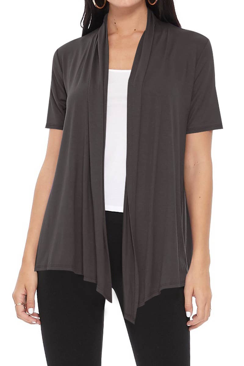 MOA COLLECTION - Wholesale Cardigan - Women's - Women's Casual Short Sleeve Draped Open Front Solid Cardigan12