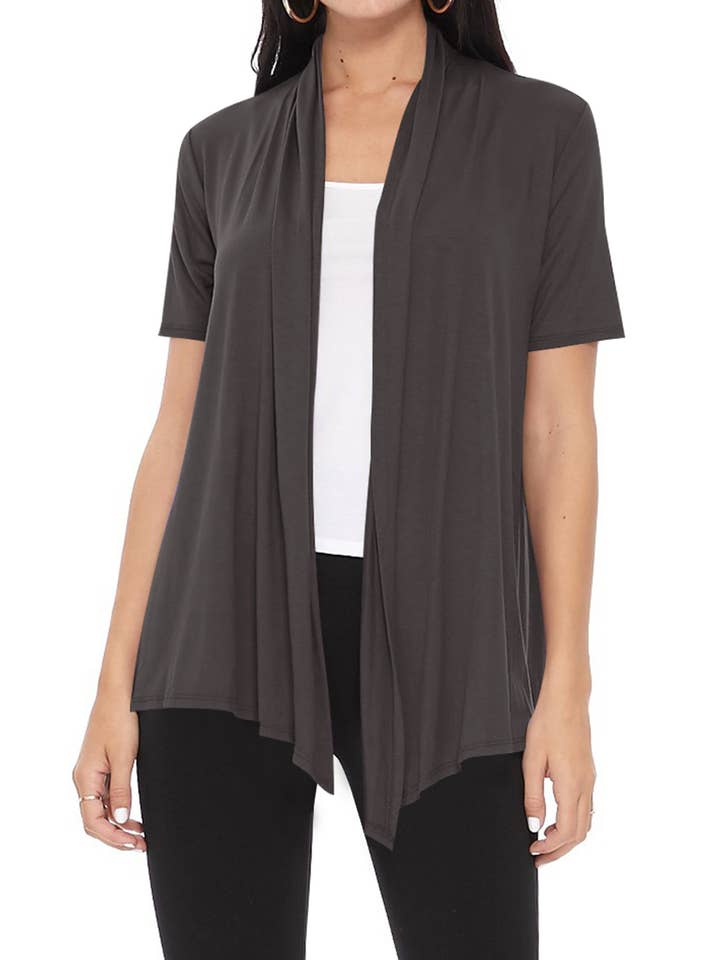 MOA COLLECTION - Wholesale Cardigan - Women's - Women's Casual Short Sleeve Draped Open Front Solid Cardigan12