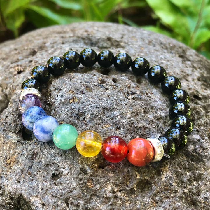 Pulsera de piedras preciosas de chakra turmalina negra para limpiar tu campo de energía para venta al por mayor de Moon Child