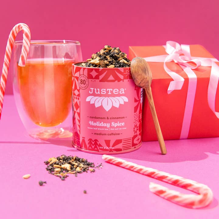 JusTea (No Import Fees to USA) - Wholesale Loose Tea - HOLIDAY SPICE Tin & Spoon - Organic, Fair-Trade, Black Tea7