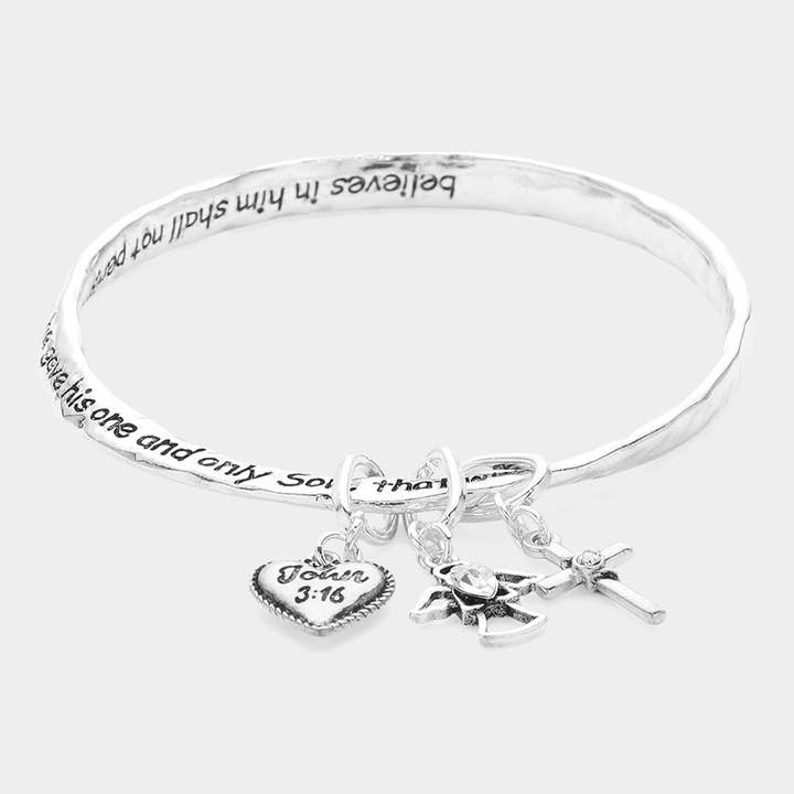 Sensibling Corp. - Wholesale Charm/dangle bracelet - John 3:16 Message Heart Angel Cross Charm Bangle Bracelet
1