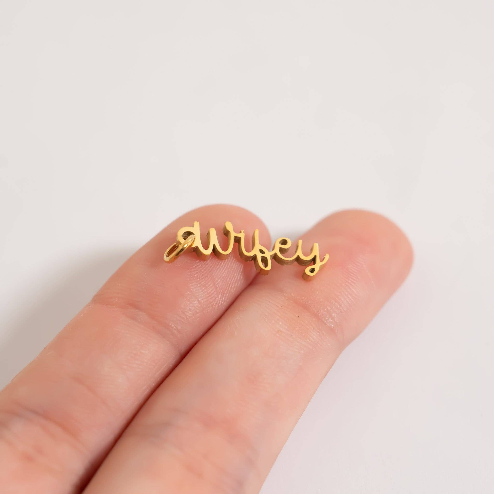 WJW - Wholesale Individual Charm/Pendant - 18K Gold PVD Stainless Steel "Wifey" Charm5