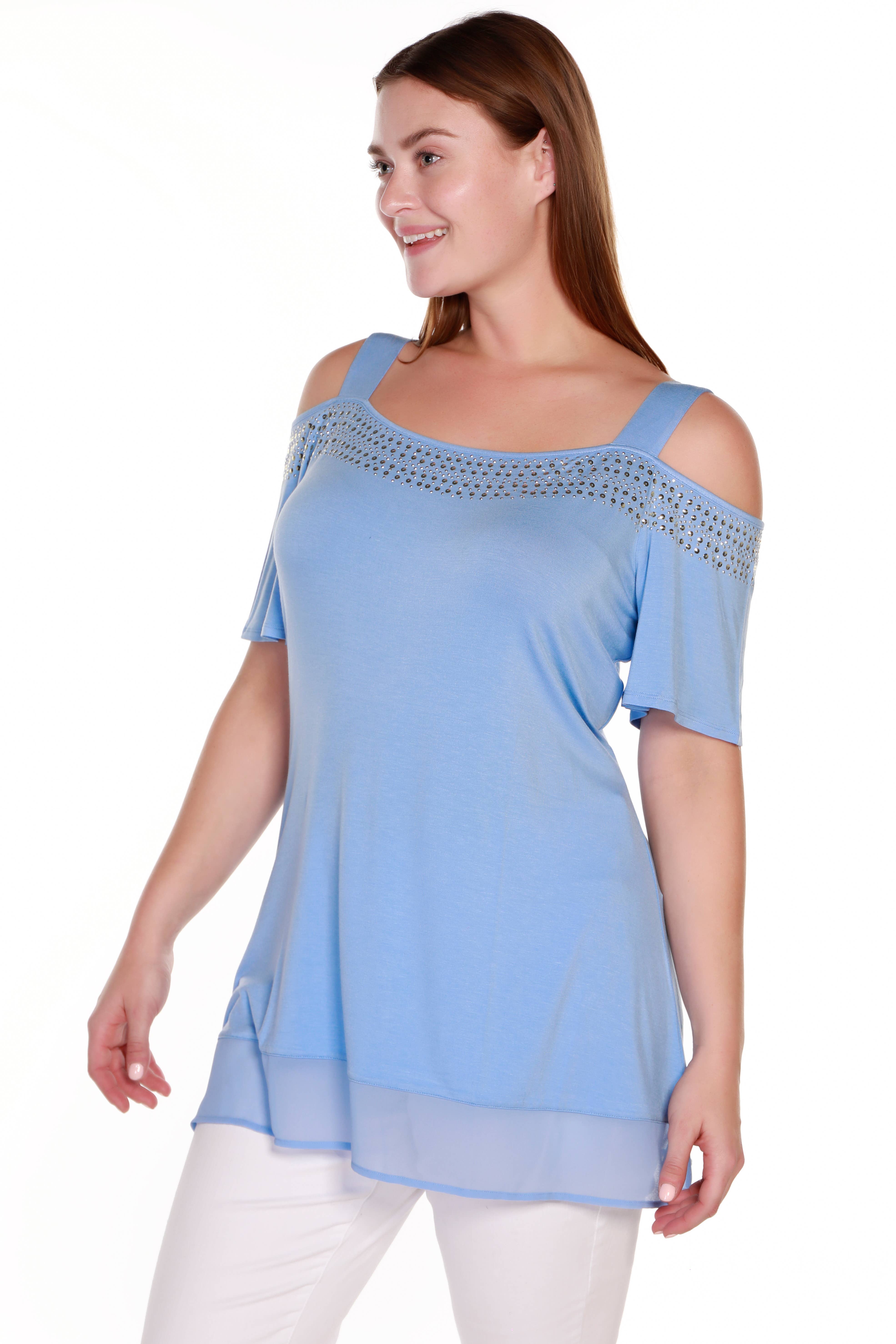 Belldini - Wholesale Blouse - Women's - Women's Cold Shoulder Tunic with Studs and Sequins10