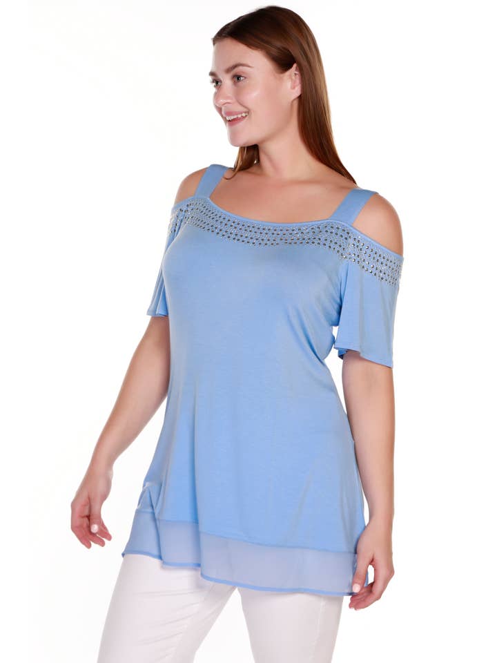 Belldini - Wholesale Blouse - Women's - Women's Cold Shoulder Tunic with Studs and Sequins10