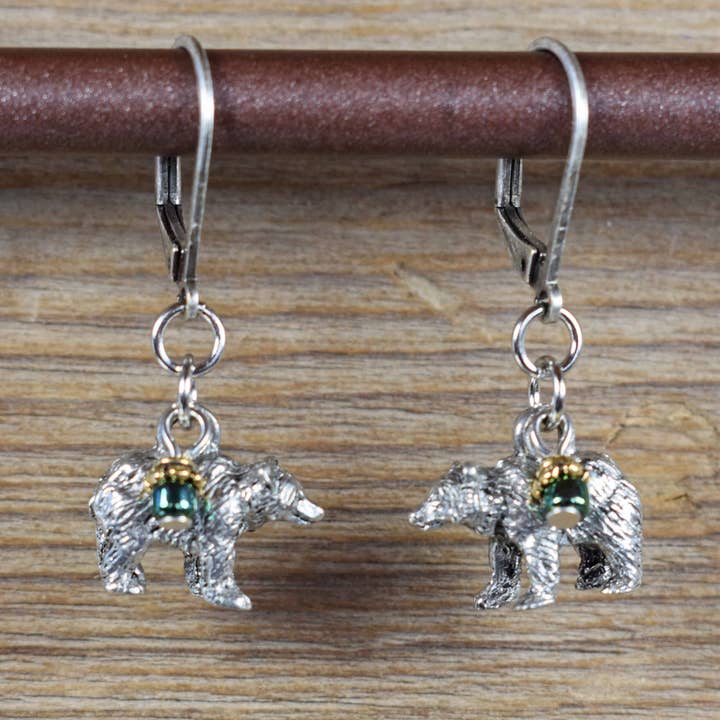 Wildlife Pewter Bear Leverback Earrings for wholesale by Cool Water Jewelry