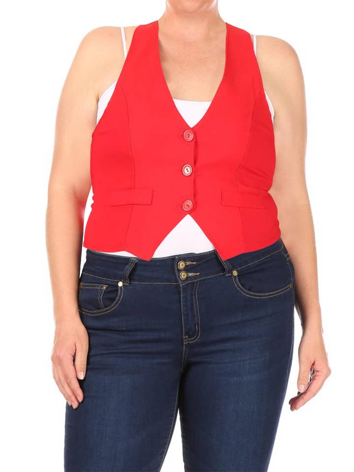 MOA COLLECTION – wholesale Suit vest – Women′s – Women's Casual Plus Size Tuxedo Vest Top16