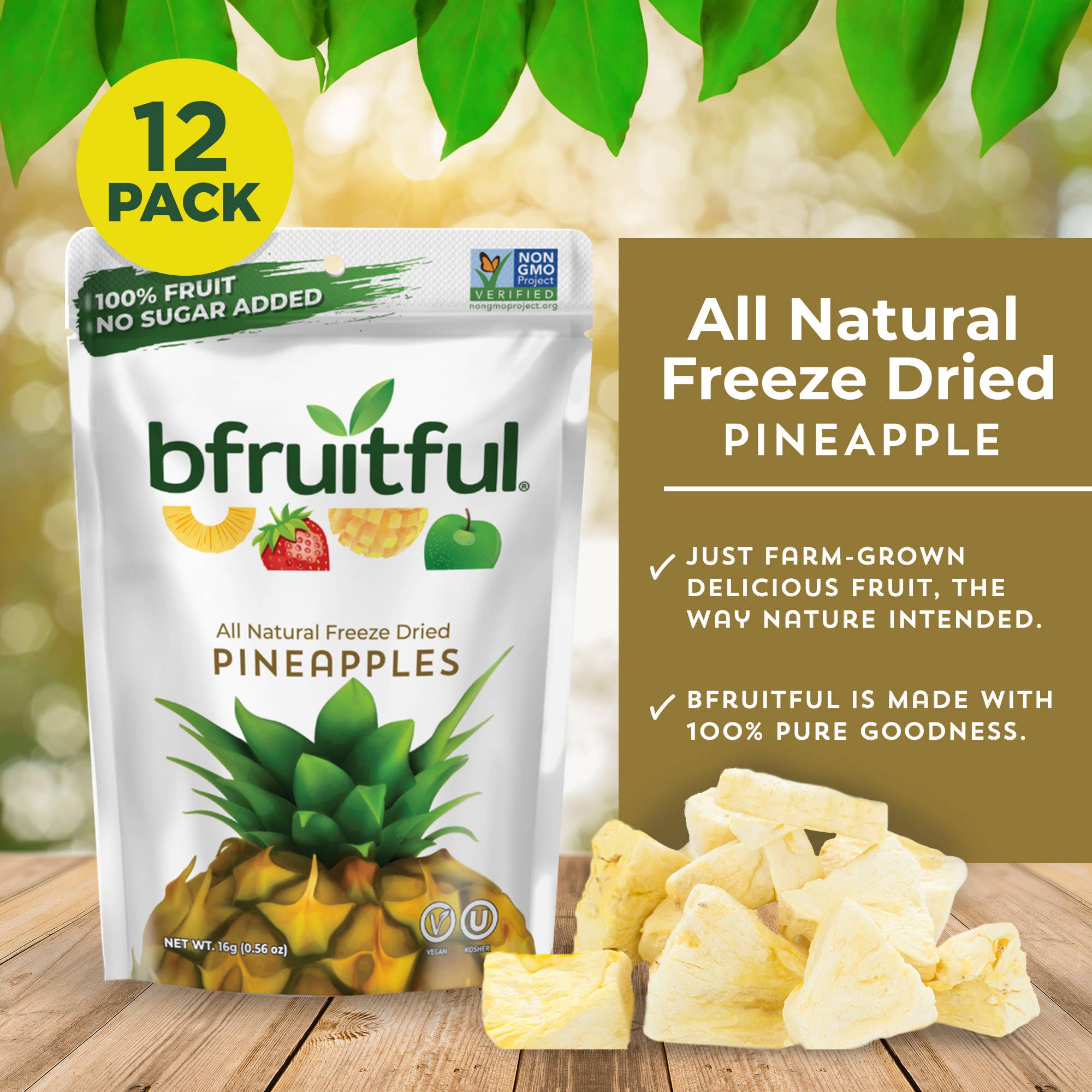 bfruitful - Wholesale Dried/Dehydrated Fruit - Freeze Dried Pineapples (12 Pack)2