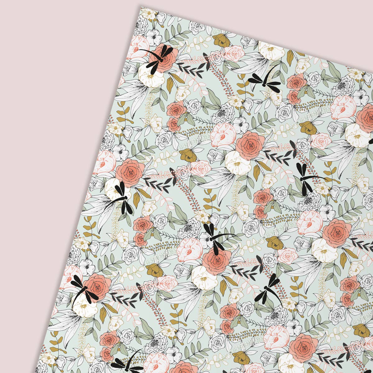 Pixel & Bloom - Wholesale Flat Wrap - Floral Wrapping Paper / Gift Wrap - Tabitha's Garden - Green1