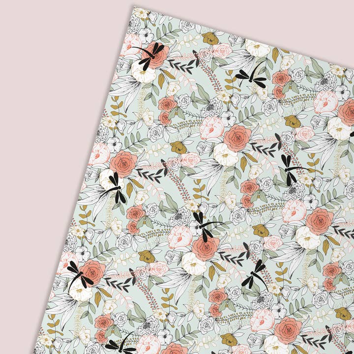 Pixel & Bloom - Wholesale Flat Wrap - Floral Wrapping Paper / Gift Wrap - Tabitha's Garden - Green1