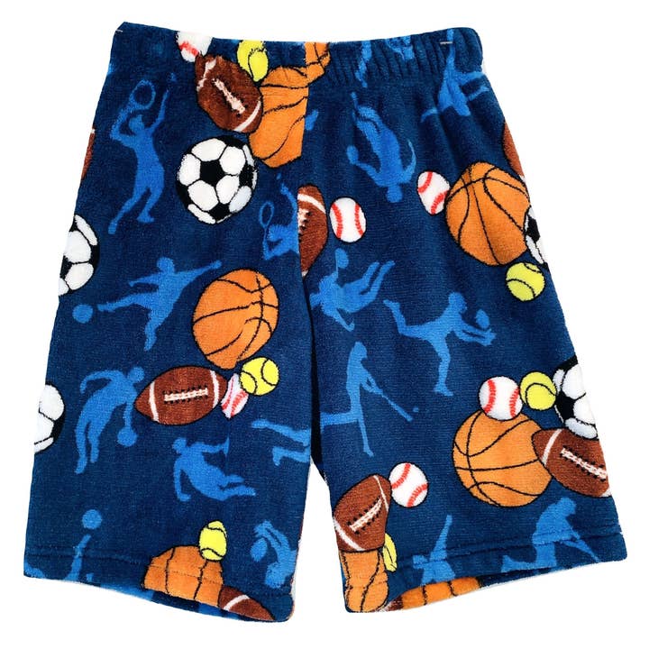 Made With Love & Kisses - Wholesale Lounge Shorts - Kids - Fuzzy Sports Frenzy Long Boys Pajama Shorts