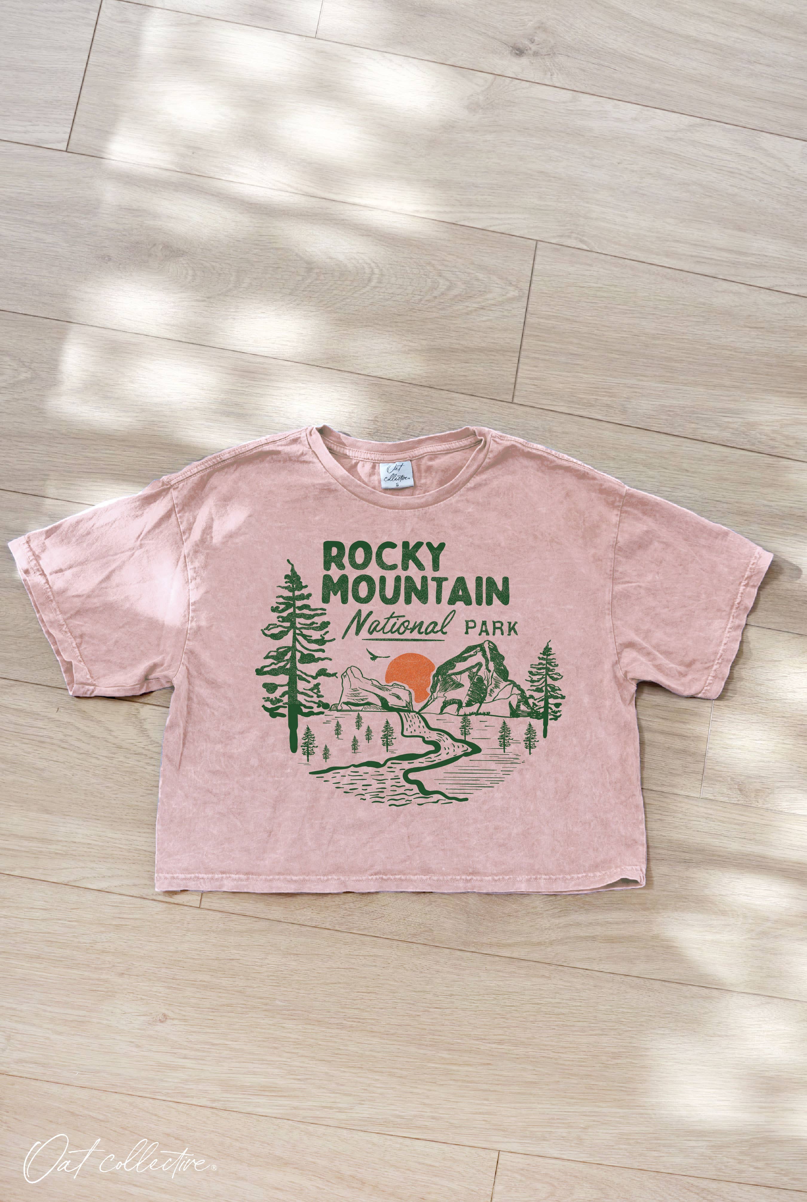 OAT COLLECTIVE - Vente T-shirt sérigraphié – femme - Haut à imprimé minéral court ROCKY MOUNTAIN NATIONAL PARK3