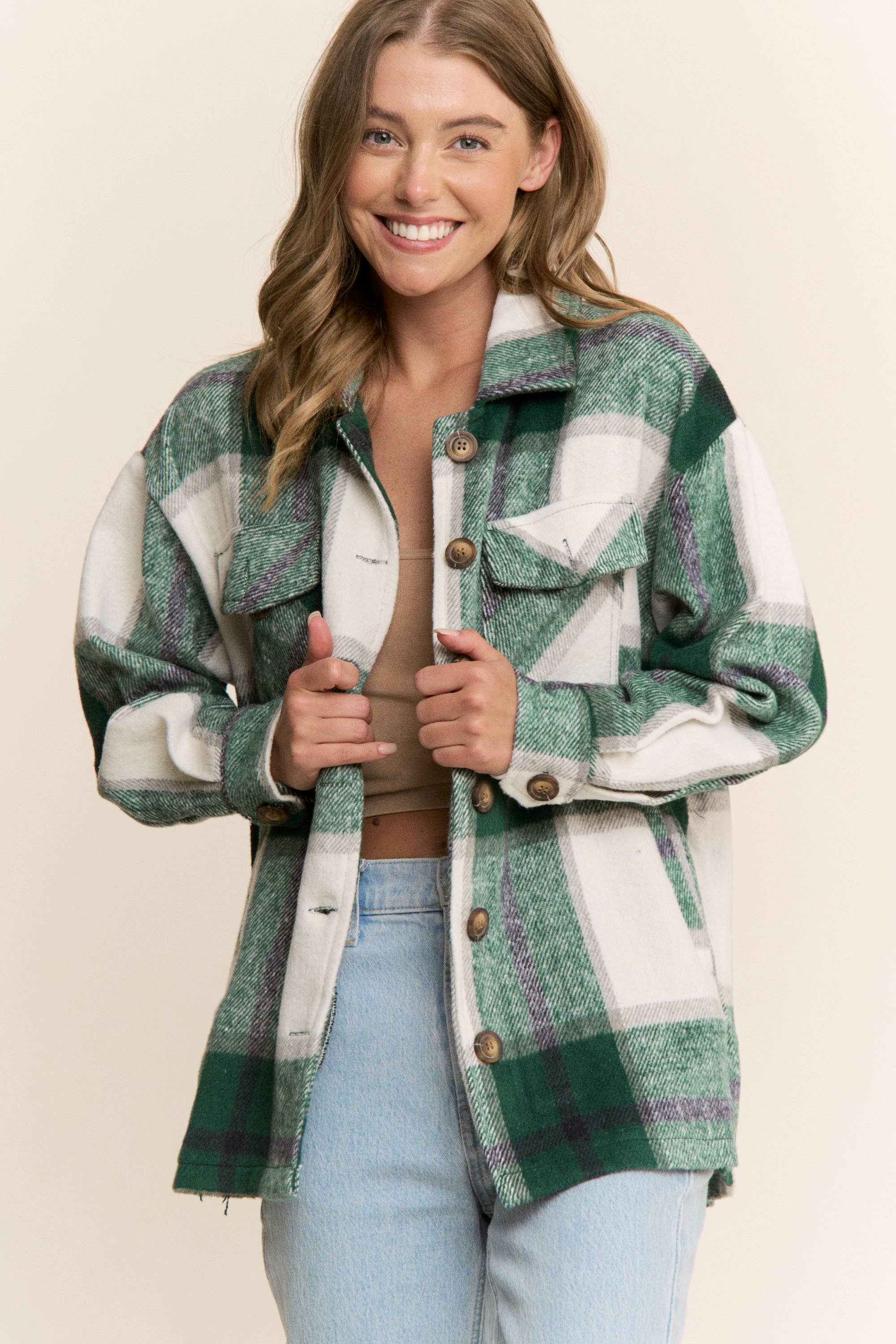 Sweet Generis - Wholesale Shirt Jacket/Shacket - Women's - FUZZY PLAID BUTTON DOWN FLANNEL SHIRT JACKET39