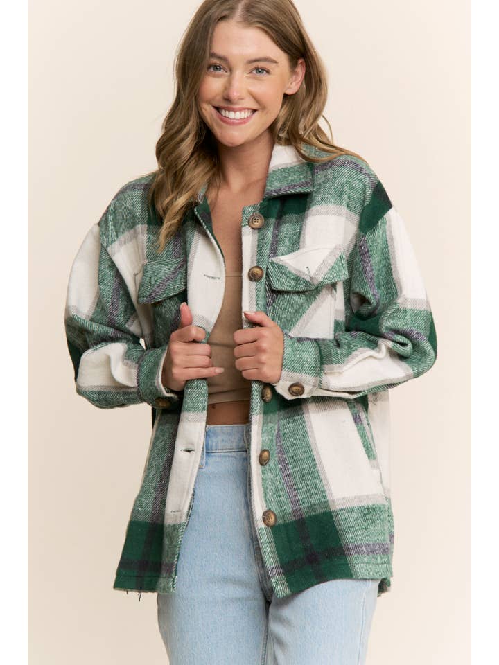 Sweet Generis – wholesale Shirt Jacket/Shacket - Women’s – FUZZY PLAID BUTTON DOWN FLANNEL SHIRT JACKET39