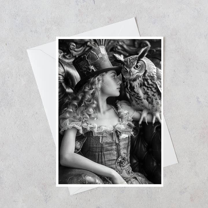 Salty Alyce - Wholesale Everyday greeting card - Victorian Girl in Top Hat and Her Owl Blank Card 98RD0