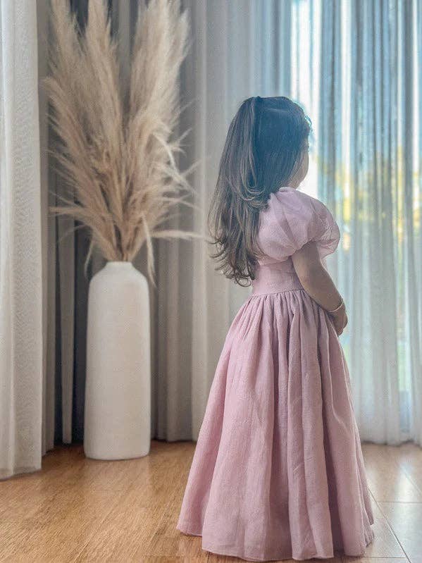 Lucy Girls Puff Sleeve Dress - Dusty Pink for wholesale by A Little Lacey