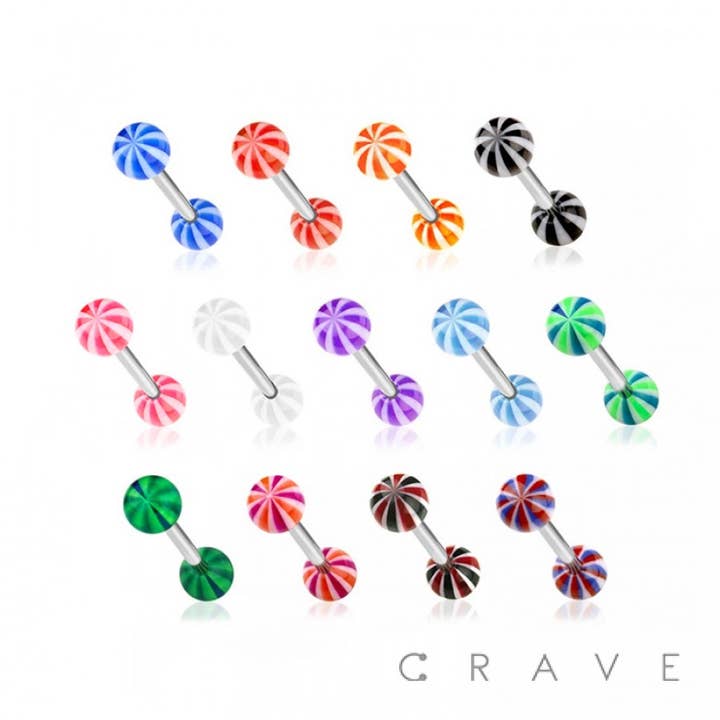 BOULE EN ACRYLIQUE À RAYURES MULTICOLORES 316L EN ACIER INOXYDABLE pour la vente par CRAVE