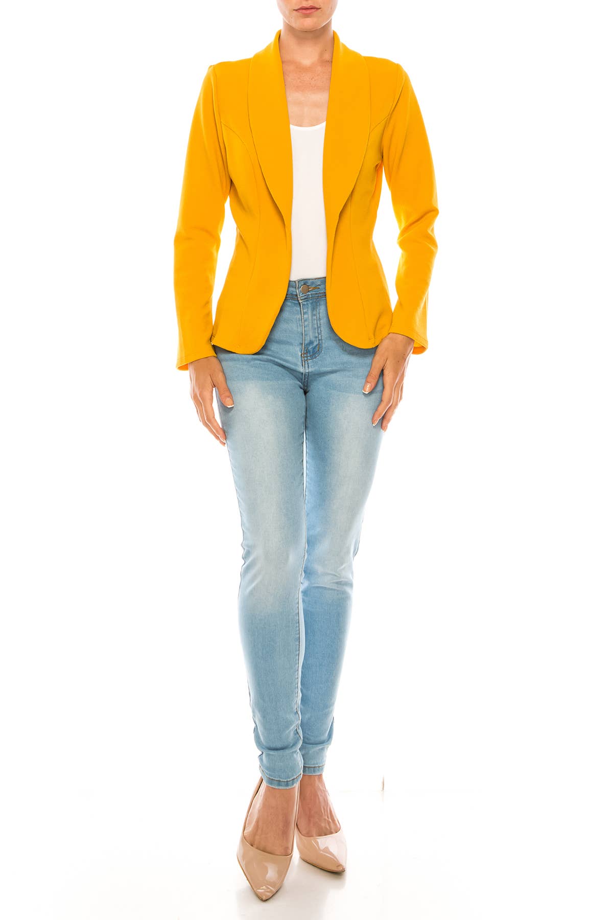 MOA COLLECTION - Wholesale Blazer - Women's - Women’s Solid Open Front Fitted Blazer Jacket – Waist Length24