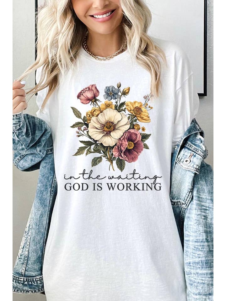 COLORBEAR - Wholesale T-shirt (graphic) – unisex - God is Working Vintage Floral Heavy Cotton Tee