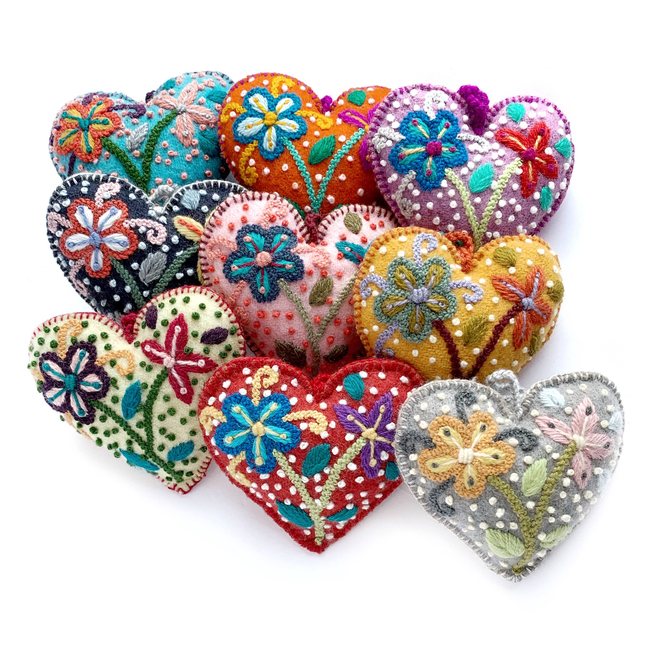 Ornaments 4 Orphans - Wholesale Ornament Set - Colorful Embroidered Heart Christmas Ornament, 12 Pack11